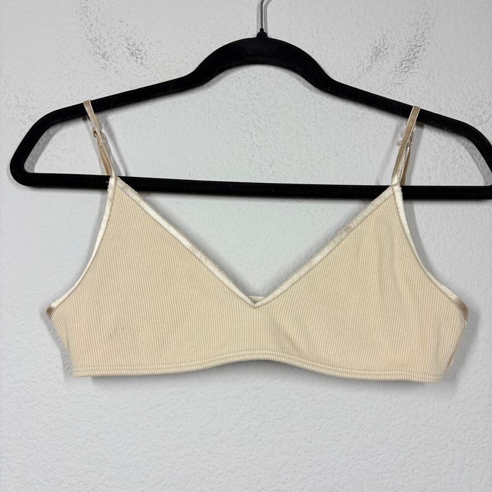 Donni Size Medium Triangle Bralette Cream Cotton Modal Blend Pullover Stretch